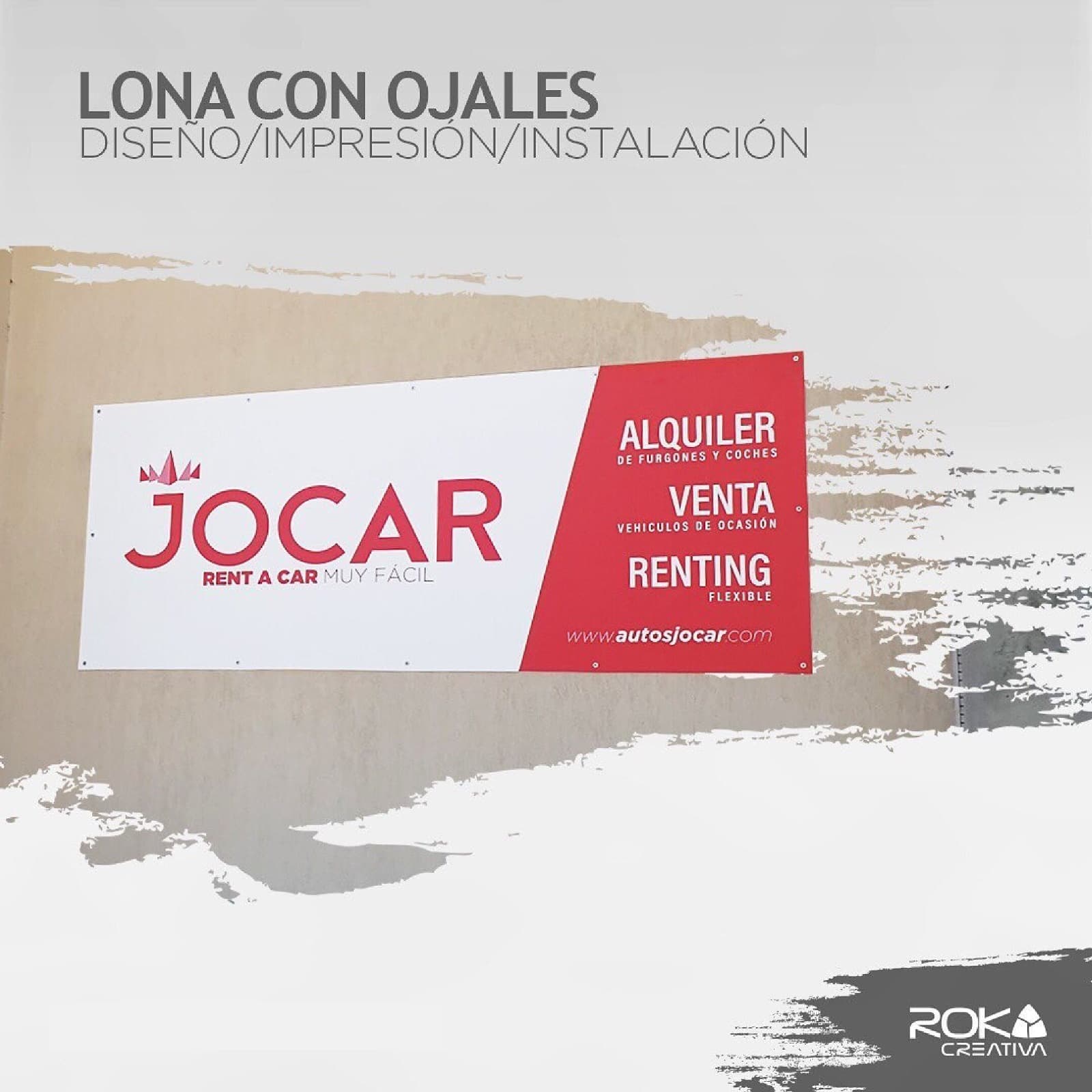Composición gráfica de la lona con ojales de Jocar