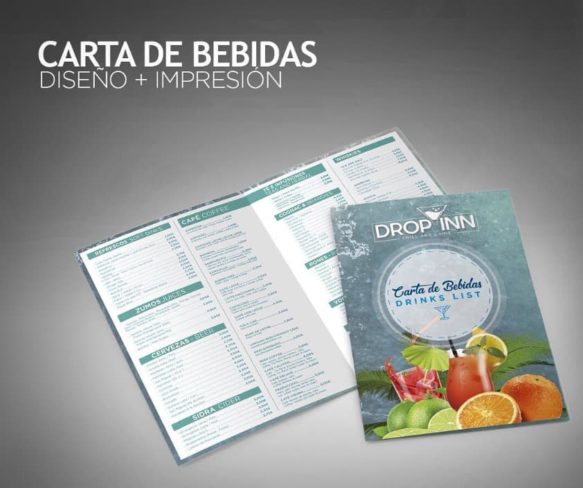 Carta de bebidas para el bar Drop Inn Chill and Drink