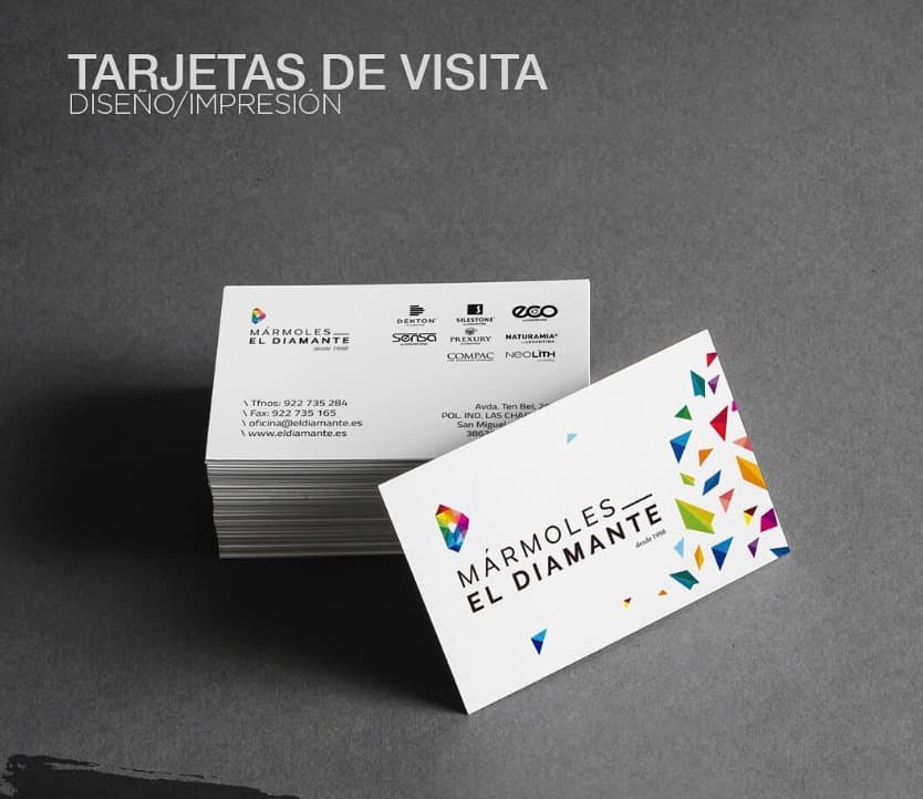 Tarjetas de visita a doble cara para Mármoles El Diamante